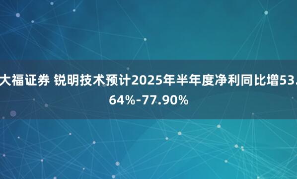 大福证券 锐明技术预计2025年半年度净利同比增53.64%-77.90%